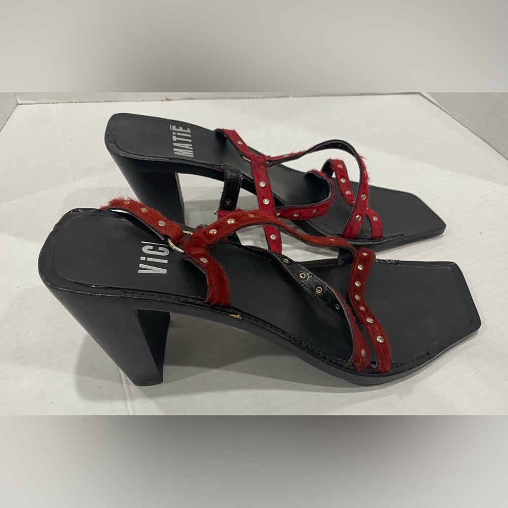 Vic Matie Womens Studded Leather High Heel Sandals Size 38